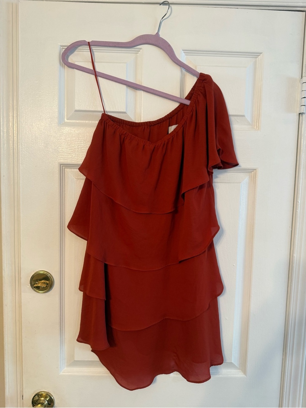 One-Shoulder Tiered Dress in Rust